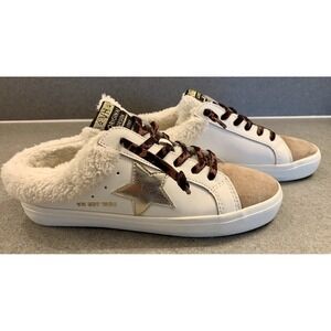 Vintage Havannah Hearty Fur Lined Slide Sneakers White/Taupe/Gold Woman's Sz 6.5